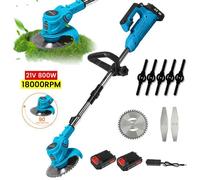 Tondeuse à Gazon Électrique Sans Fil 800W avec Poignée Réglable Tête rotative à 90° 3 Types de Lames 18000RPM pour Jardin Pelouses