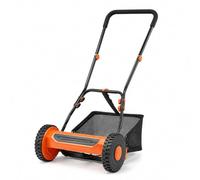 Tondeuse à Gazon Manuelle Orange et Noire avec 5 Lames, poignée en U, Grandes Roues et bac de ramassage pour pelouses, allées et Cours