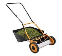 Tondeuse à gazon manuelle respectueuse de l'environnement, 2 en 1 à roulettes, hauteur réglable et sac récupérateur d'herbe, pour petites pelouses et jardins