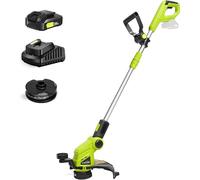 Tondeuse à gazon sans fil 20V (avec batterie et chargeur, changement de fil rapide, largeur de coupe de 30,5 cm, manche télescopique réglable, protecteur pour les fleurs)