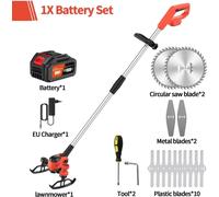 Tondeuse à gazon sans fil 21 V - 3 en 1 : tondeuse/coupe-bordures/mini-tondeuse - 1 batterie - largeur de coupe 15 cm - tête pivotante à 90° - moteur à balais - prise UE - blanc