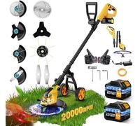 Tondeuse à gazon sans fil, 4 en 1, avec 2 batteries de 3000 mAh et un chargeur, moteur électrique sans balais de 800 W, largeur de coupe de 30 cm, coupe-bordures de 21 V avec 4 types de lames pour les