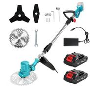 Tondeuse à Gazon sans Fil, débroussailleuse Triple sans balais avec Batterie 2x4,0 Ah, Tondeuse à Gazon de Jardin avec 3 Types de Lames, Roues Amovibles, réglage télescopique pour pelouse et Jardin