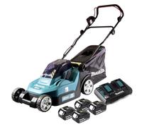 Makita DLM 382 PT4 batterie tondeuse 36 V ( 2x 18 V ) 38 cm 40 l + 4x batterie 5,0 Ah + double chargeur