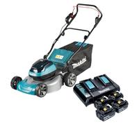 Tondeuse à gazon sans fil Makita DLM 466 PF4 36 V (2x 18 V) 46 cm sans balais + 4 batteries 3,0 Ah + chargeur