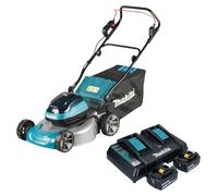 Tondeuse à gazon sans fil Makita DLM 466 PT2 36 V (2x 18 V) 46 cm sans balais + 2 batteries 5,0 Ah + chargeur