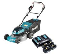 Tondeuse à gazon sans fil Makita DLM 466 PT4 36 V (2x 18 V) 46 cm sans balais + 4 batteries 5,0 Ah + chargeur