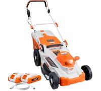 Tondeuse à gazon sans fil RURIS RXI4344e 2x20V - Coupe 43 cm, Hauteur 25-75 mm, 3-en-1, jusqu'à 650 m², 2 Batteries 4Ah