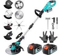 Tondeuse à gazon sans fil, tondeuse électrique avec 2 batteries de 4,0 Ah et chargeur, coupe-bordures avec brosse désherbeuse, moteur sans balais de 1000 W, coupe-bordures électrique pour les bordures