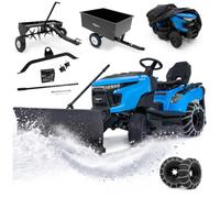 Tondeuse autoportée HEXWELT HW-TR-586 avec Accessoires, 452 cm³, 97 cm (Tracteur de pelouse + Lame à Neige + remorque + aérateur + chaînes à Neige + Housse)