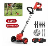 Tondeuse Electrique Filaire - Pliable - avec roulettes - 650 W - 2 batteries et chargeur - Poignée réglable - Convient aux Jardin