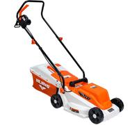 RURIS Tondeuse à Gazon Électrique RXE1200 1200W, Largeur de Coupe 320 mm, Hauteur Réglable 25/45/60 mm, Bac de Ramassage 30 L, 3100 TR/Min, Orange