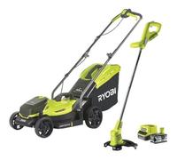 Tondeuse RYOBI 18V One+ RLM18X33B40 avec Batterie 4.0Ah et Chargeur, Coupe-Bordures Offert - Largeur de Coupe 33cm, Bac 35L, Idéale pour Jardins jusqu'à 200m².