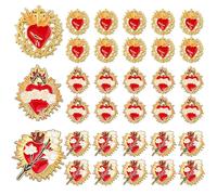 Tondiamo Lot de 60 broches en forme de cœur sacré de Jésus en vrac pour faveurs religieuses chrétiennes en forme de croix en émail rouge pour clergé, cadeau d'église, funérailles dimanche