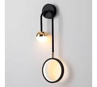 TONFON Applique Murale Anneau à 2 Lumières Noir Or LED Applique Murale Dimmable Intérieur Globe Moderne Circulaire Applique Murale de Chevet for Chambre Salon Étude Couloir Salle à Manger Lampe Murale