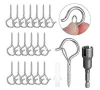Tongboke Lot de 20 Crochet a Visser M4, Plafond en Inox, Piton à Mural Visser, Forme Q Crochets et Suspensions pour Plantes, Lanternes Décoration Fête (Argent)