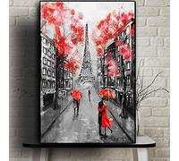 Tongda Decor Romantique Ville Couple Paris Tour Eiffel Peinture à l'huile sur Toile Art Affiches et Gravures Nordique Mur Photo pour Salon 45x62cm Sans Cadre