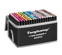 Tongfushop 204 Couleurs Feutre a Alcool, Feutres Coloriage Adulte, Marqueurs Double Pointe avec Pochette de Transport et Espaceur, Séchage Rapide Marqueur Permanent pour Animation Art Esquisse