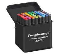 Tongfushop 40+2 Couleurs Feutre a Alcool, Feutres Coloriage Adulte, Marqueurs à Croquis Double Pointe avec Pochette de Transport et Espaceur, Marqueur Permanent pour Animation Art Esquisse
