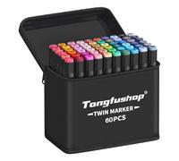 Tongfushop 60+2 Couleurs Feutre a Alcool, Feutres Coloriage Adulte, Marqueurs à Croquis Double Pointe avec Pochette de Transport et Espaceur, Marqueur Permanent pour Animation Art Esquisse