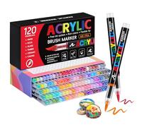 Tongfushop Feutre Acrylique, 120 Ecoulement Direct Acrylic Marker avec Pointe Pinceau, Marqueur Acrylique Intensément Pigmentés pour Adulte Coloriage, Art DIY sur Bois, Toile, Céramique & Verre