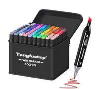 Tongfushop Feutres Alcool, 100 Couleurs Feutre a Alcool Pointe Double, 2S Séchage Rapide Marqueur avec Pochette de Transport et Espaceur, Feutre Coloriage Adulte pour Croquis Coloriage Calligraphie