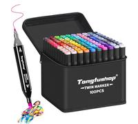 Tongfushop Feutres Alcool, 100 Couleurs Feutre a Alcool Pointe Double, 2S Séchage Rapide Marqueur avec Pochette de Transport et Espaceur, Feutre Coloriage Adulte pour Croquis Coloriage Calligraphie