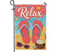Tongs de jardin, lunettes de soleil d'été tropicales en toile de jute corail double face, drapeaux extérieurs décoratifs pour extérieur, pelouse, porche, terrasse, entrée, 30,5 x 45,7 cm