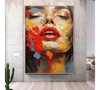 TONGYINLI Colori astratti Volto di donna Poster Stampe Arredamento moderno Grande arte murale Dipinto a olio fatto a mano Tela Arte Soggiorno Casa Murale 65x90cm Senza cornice