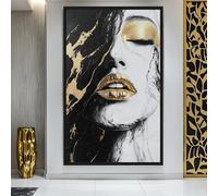TONGYINLI Tableau abstrait doré représentant un portrait de femme, impression sur toile du visage d'une femme pour le salon, affiche de décoration intérieure (80 x 120 cm/cadre intérieur)