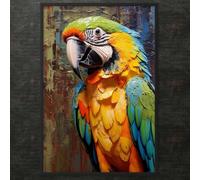 TONGYINLI Tableau abstrait sur toile représentant un perroquet ara : Affiche décorative murale désertique noire et or, portrait d'animal (70 x 110 cm/cadre intérieur)