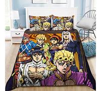 Tongyundacheng Parure de lit 3 pièces avec Housse de Couette, Parure de Drap et 2 Taies d'Oreiller en Microfibre Super Douce Motif Dessin Animé JoJo's Bizarre Adventure