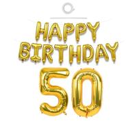 TONIFUL Ensemble de ballons dorés pour 50e anniversaire - 40,6 cm - Lettres « Happy Birthday » - 101,6 cm - Ballons dorés en forme de chiffre 5 et 0 pour décoration de fête d'anniversaire - pour
