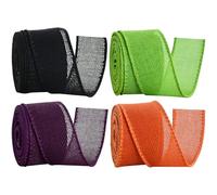 TONIFUL Lot de 4 rouleaux de ruban d'Halloween en toile de jute, noir, orange, violet, vert clair, 3,8 cm, imitation toile de jute pour Halloween, automne, décoration d'intérieur, couronne, porte