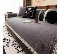 TONINMM Housse Canapé Tissu À Chevrons avec Bordure en Dentelle Décorative, pour Canapés en Cuir Et Salons Raffinés