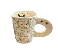 TONINMM Tasse Cafe 201-300 ML Mug à Café en Céramique, Motif Carreaux dessiné et Grande Anse en Anneau, pour Café et Thé
