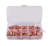 TONIXY Assortiment de joints plats en cuivre pour rondelle 50, 100, 120 pièces - Ensemble de bagues d'étanchéité en métal rouge avec boîte de rangement pour carter automobile et matériel industriel