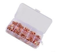 TONIXY Assortiment de joints plats en cuivre pour rondelles 50, 100, 120 pièces, ensemble de bagues d'étanchéité en métal rouge avec boîte de rangement pour carter automobile et matériel industriel