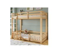 ®TONLRGY Lit superposé pin + LVL avec escalier à angle droit avec protection antichute couleur naturelle 90x200 cm