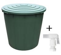 Tonneau d'eau 500 L vert avec couvercle et valve de sortie