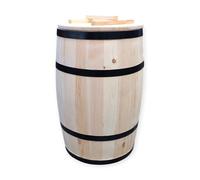 Tonneau en bois avec couvercle en bois naturel, tonneau de rangement rustique sans pneus métalliques, fabriqué à la main et résistant aux intempéries, 160 litres