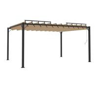 Tonnelle 3 x 4 m Taupe Toit à Lames Aluminium | Tissu enduit PA imperméable, cadre aluminium durable, manivelle inclinable, jardin terrasse piscine