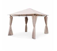 Tonnelle 3x3 m - Elusa - Toile beige - Pergola avec rideaux. tente de jardin. barnum. chapiteau. réception