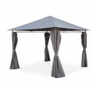 Tonnelle 3x3 m - Elusa - Toile grise - Pergola avec rideaux. tente de jardin. barnum. chapiteau. réception