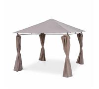Tonnelle 3x3 m - Elusa - Toile taupe - Pergola avec rideaux. tente de jardin. barnum. chapiteau. réception