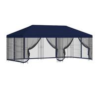 Tonnelle 6 x 3 m bleue polyester et acier avec parois latérales | 2 tonnelles, maille 600,5 x 300,5 cm, 14 parois réglables, fermetures crochet et boucle, usage extérieur