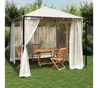 Tonnelle Acier 2,93x2,93 m avec Parois en Filet Crème | Toit Polyester Incliné, Protection Solaire et Pluie, Toile Moustiquaire, Usage Extérieur