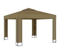 Tonnelle avec double toit 3 x 3 x 2,7 m Taupe | Acier revêtu par pulvérisation, 100 % polyester, revêtement PA résistant à l'eau, pour fête de jardin