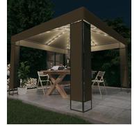 Tonnelle avec double toit - vidaXL - 3x3x2,73 m - Taupe - Lumières LED blanc chaud - Énergie solaire - 43 LED