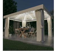 Tonnelle avec rideau et guirlande LED - vidaXL - 4x3 m - Blanc crème - Énergie solaire - Double toit - Hydrofuge